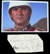 Stanley Baker and Broderick Crawford signatures with colour photo of Stanley Baker. Photo measures