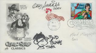 Bud Blake and Gus Arriola autographed sketches on 1995 USA Comic Strip Classics FDC. 1 Stamp 1