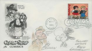 Fred Lasswell and Hy Eisman autographed sketches on 1995 USA Comic Strip Classics FDC. 1 Stamp 1