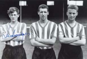 Autographed LEN BADGER 12 x 8 Photo : B/W, depicting Sheffield United's LEN BADGER, Henry Orr and