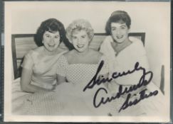 Andrews Sisters signed 6x4inch black and white photo. Good condition. All autographs come with a