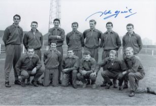 Autographed JOHN GREIG 12 x 8 Photo : B/W, depicting Scotland players including JOHN GREIG posing