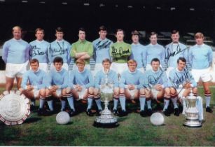 Autographed MANCHESTER CITY 12 x 8 Photo : Col, depicting Manchester City players posing with the