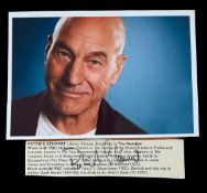 Patrick Stewart signed bio cutout with colour photo. Photo measures 4x6" appx. Good condition. All