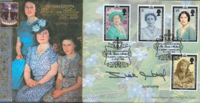 Juliet Aubrey signed Queen Elizabeth the Queen Mother 1900 - 2002 FDC. 25th April 2002 London.