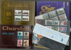 Stamp Collection. 7 stamp books collection, includes Railways 1825-1975 British post office mint