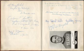"Signature and photo collection in album, contains Manuel Fangio signature 1960, Bobsleigh team