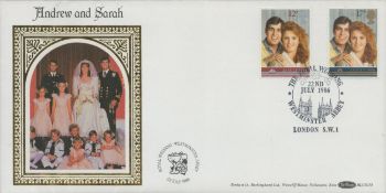 Andrew and Sarah unsigned FDC Royal Wedding Westminster Abbey. 2 postmarks 2 stamps. 23rd July 1986.
