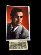 Tyrone Power signature cutout with colour photo. Photo measures 4x6" appx. Good condition. All