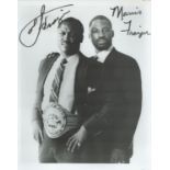 Joe Frazier and Marvis Frazier signed 10x8 inch black and white photo slight crease in photo