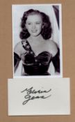 Gloria Jean signed white card with unsigned 6x4inch black and white photo. Good condition. All