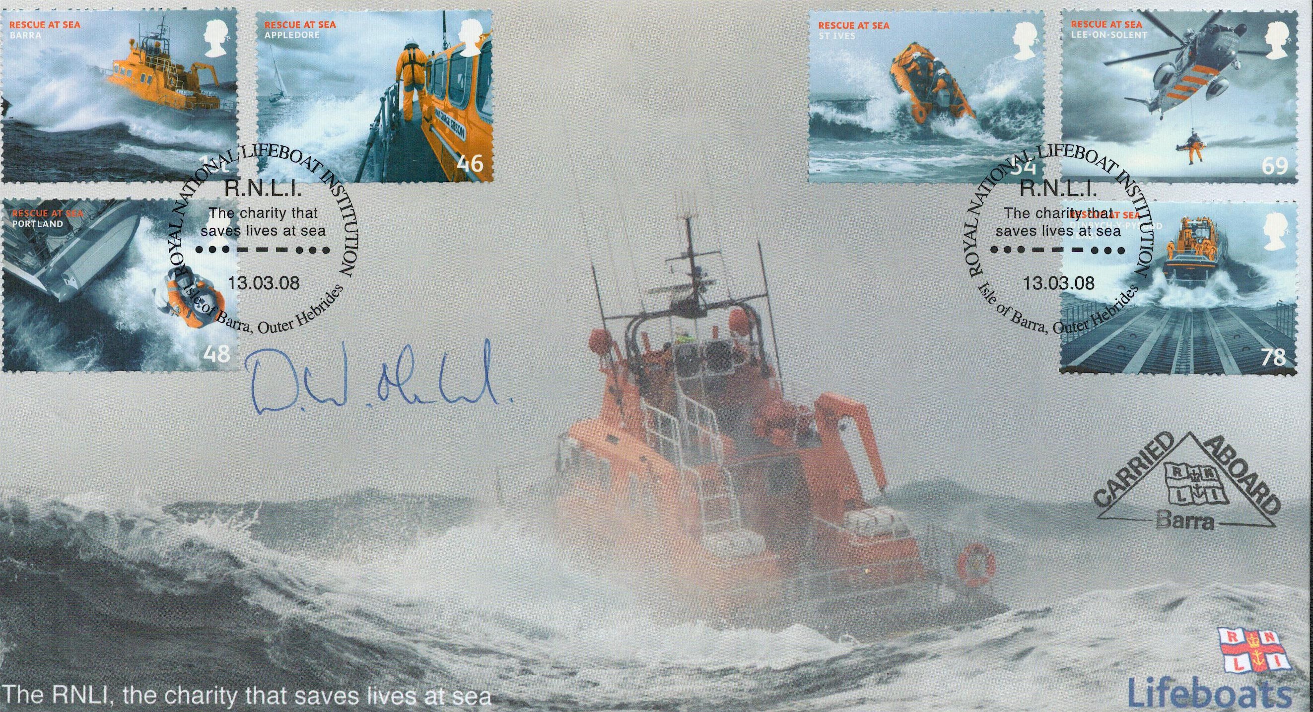 Donald Macleod signed RNLI FDC. 13/3/08 Isle of Barra postmark. Good condition. All autographs