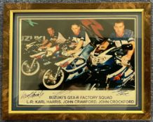 Karl Harris, John Crawford and John Crockford signed colour photo. Framed to approx. size