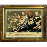 Karl Harris, John Crawford and John Crockford signed colour photo. Framed to approx. size