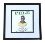 Pele signed pennant. Mounted and framed to approx size 12x12inch. Few knocks to frame but not