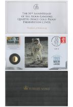 50th anniversary of the moon landing quarter ounce gold proof presentation cover. Macclesfield 1/1/