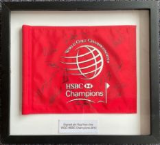 Golf multi signed WGC HSBC Champions 2010 Tournament 23x21 mounted Flag display 13 fantastic