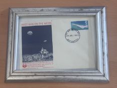 First Man on the Moon FDC. 21/6/1969 Southampton FDI postmark. Framed to approx size 8x6inch. Good