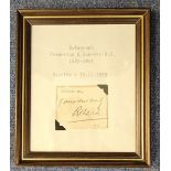 Fredrick S Roberts V. C Winner 1832-1914 signed album page. Housed in frame overall size 6x8,