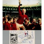 Multi signed Alf Ramsey, Alan Ball, Geoff Hurst, Martin Peters FDC Include colour photo 10x8 Inch