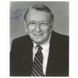 Macdonald Carey signed 10x8 inch black and white photo dedicated with accompanying letter. Good