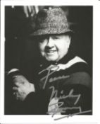 Mickey Rooney signed 10x8 inch black and white photo dedicated. Good Condition. All autographs