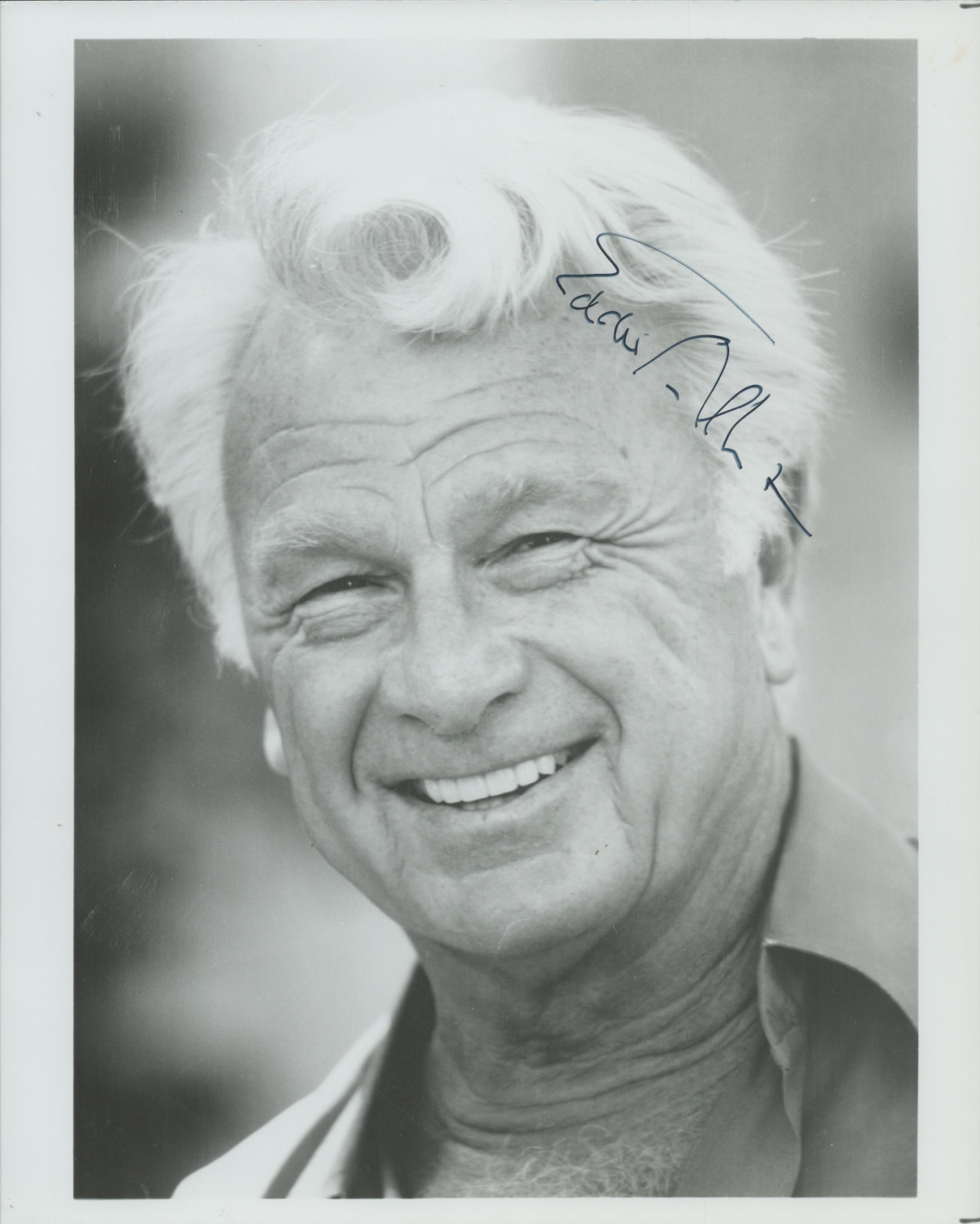 Eddie Albert signed 10x8 inch black and white photo. Good Condition. All autographs come with a