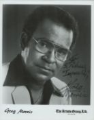 Greg Morris signed 10x8 inch black and white promo photo dedicated. Good Condition. All autographs