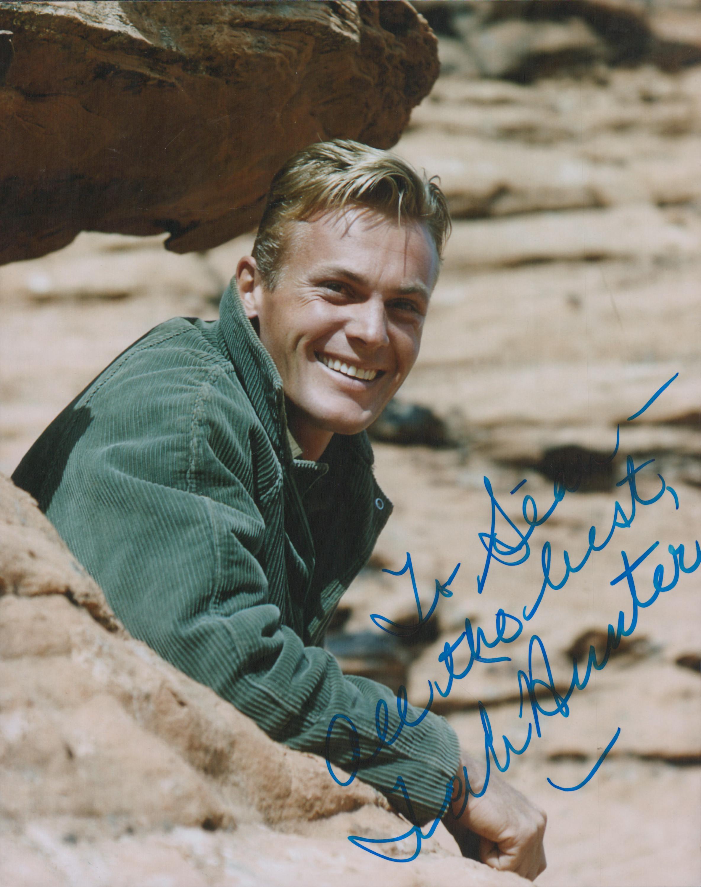 Tab Hunter signed 10x8 inch colour photo dedicated. Good Condition. All autographs come with a