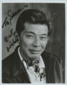 Mako Iwamatsu signed 10x8 inch black and white photo dedicated. Good Condition. All autographs