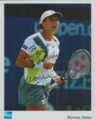 Monica Seles signed 10x8 inch black and white promo photo dedicated. Good Condition. All