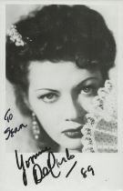 Yvonne De Carlo signed black & white photo 5.5x3.5 Inch. Dedicated. known professionally as Yvonne