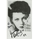 Yvonne De Carlo signed black & white photo 5.5x3.5 Inch. Dedicated. known professionally as Yvonne