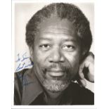 Morgan Freeman signed 10x8 inch black and white photo dedicated. Good Condition. All autographs come