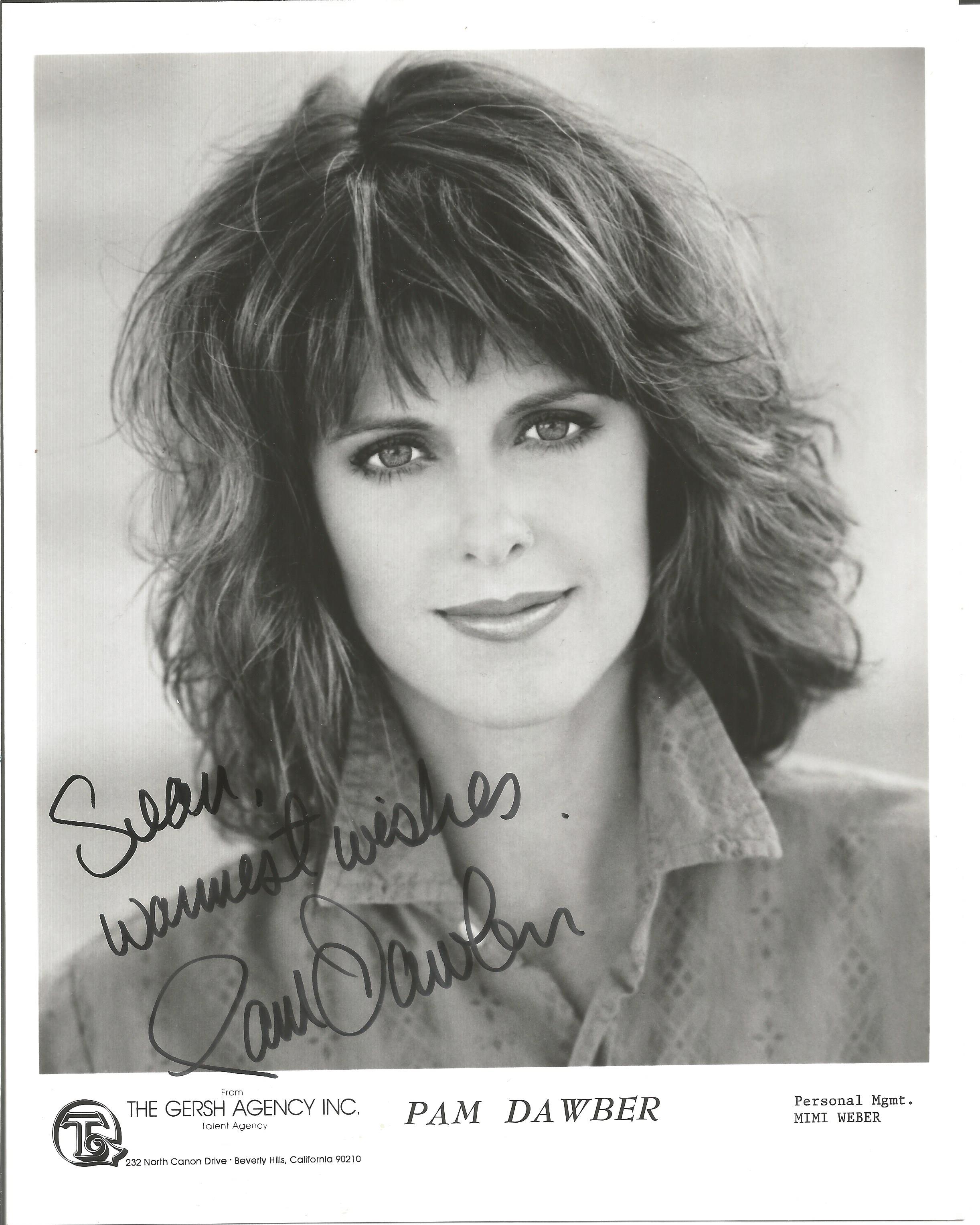 Pam Dawber signed 10x8 inch black and white promo photo dedicated. Good Condition. All autographs