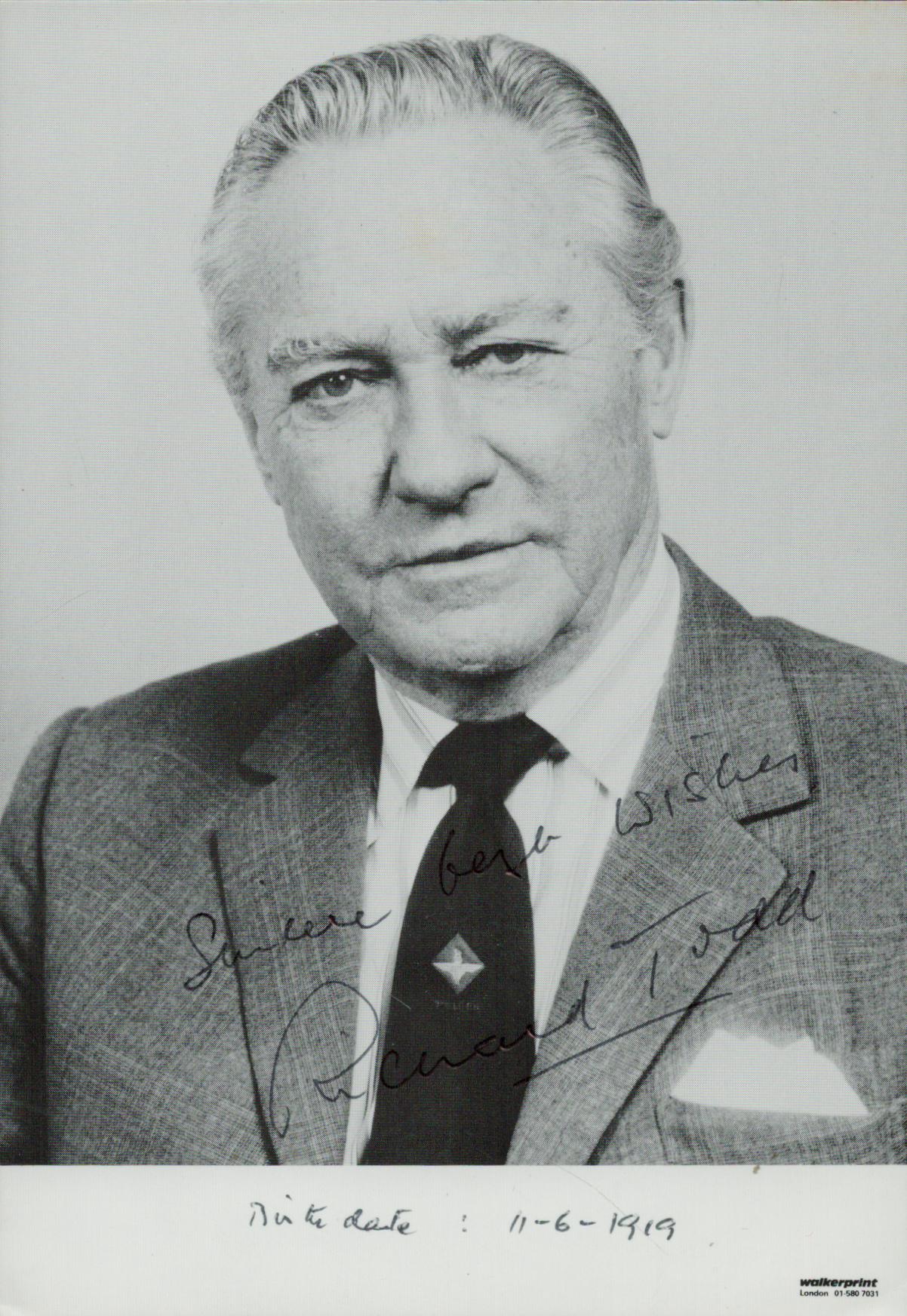 Richard Todd signed 6x4 inch black and white photo. Good Condition. All autographs come with a