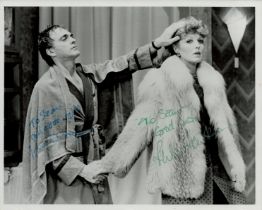 Multi signed black, White photo Keith Drinkel, Rula Lenska 10x8 Inch includes Theatre flyer.