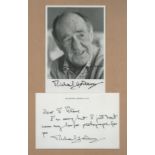 Sir Micheal Hordern signed 6x4 inch black and white photo with accompanying note. Good Condition.