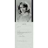 Jane Asher signed black & white photo 7x5 Inch Dedicated. Plus, TLS Thank you letter dated. 12 May