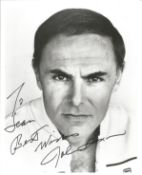 John Saxon signed 10x8 inch black and white photo dedicated. Good Condition. All autographs come