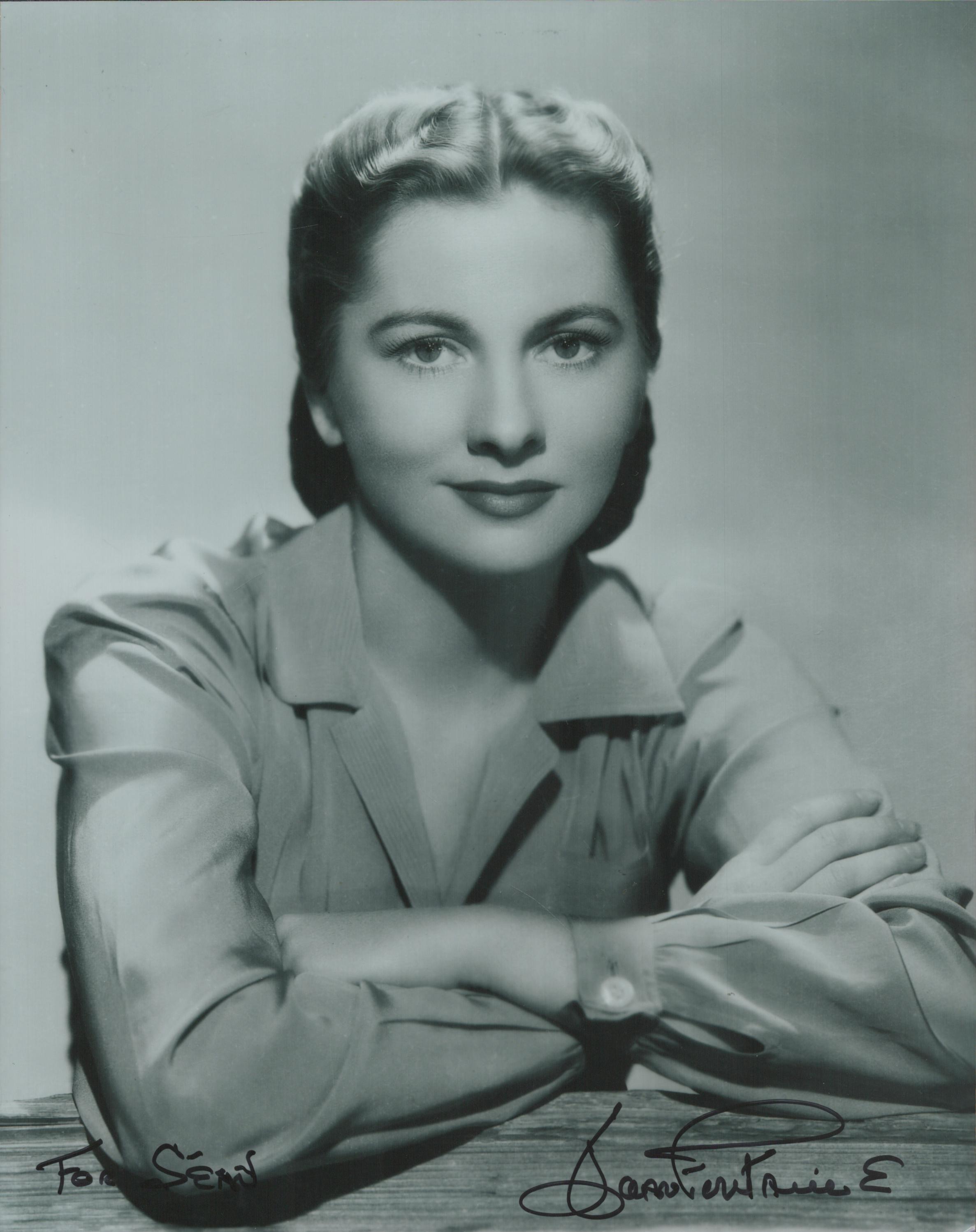 Joan Fontaine signed 10x8 inch black and white photo dedicated. Good Condition. All autographs