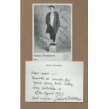 Emma Thompson signed 6x4 inch black and white promo photo dedicated with accompanying note. Good