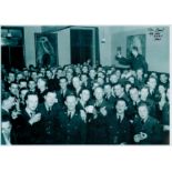 A Large group of Military Personnel in a Room Drinks in Hand, Black and White Photo, Signed by Ron