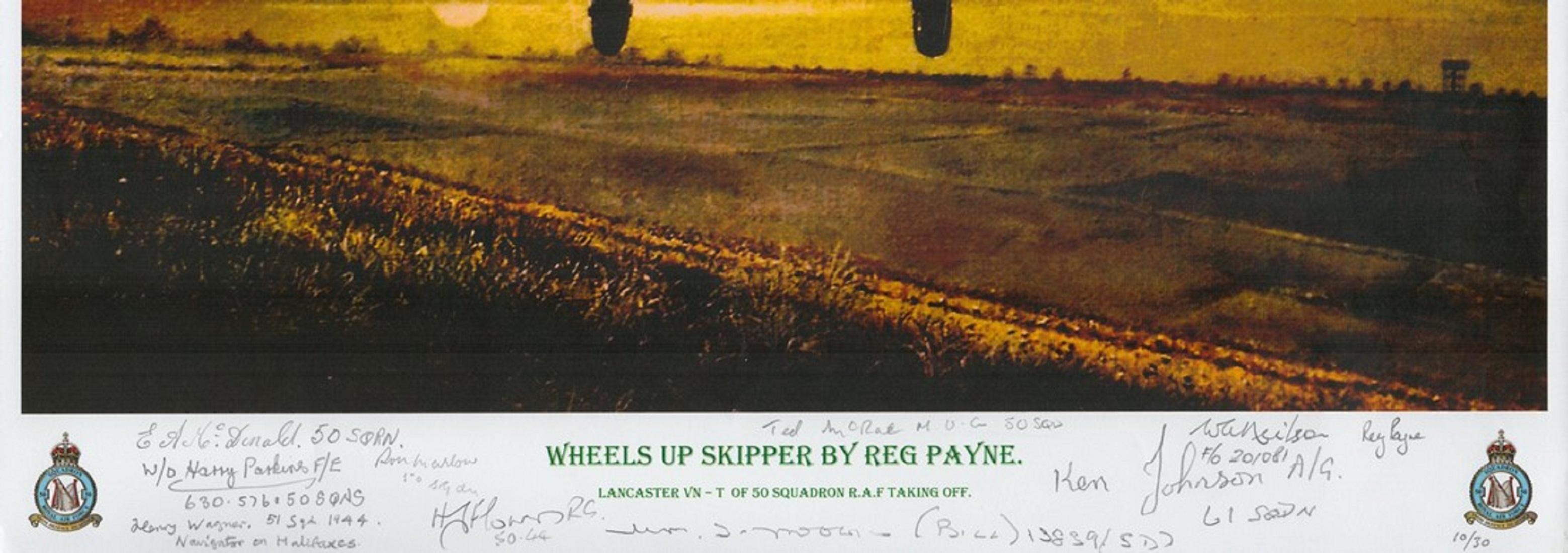 Wheels up skipper print by Reg Payne signed by 9 including Donald, Parkins, Wagner, Flowers, - Image 2 of 2