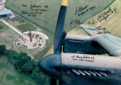 Looking out of the Lancaster Cockpit - Flying over the Spire, Colour Photo Signed by 7 including