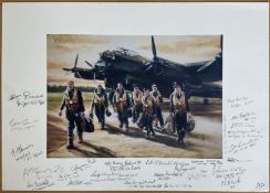 Limited Edition Colour Print (Title unknown) Featuring Bomber Crew returning to base, Signed by 24