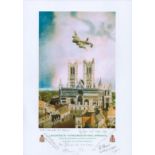 Lancaster VN - B for Baker on final approach print by Reg Payne. Signed by 6 including Mcdonald,