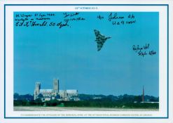 A Vulcan Flying Past the Spire Memorial - 02nd October 2015, Colour Photo Signed by 5 including H