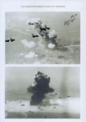 B 24 Liberators Bombing Ploesti Oil Refineries, (2 Black and White Photos on A4 Sheet) Signed by one