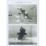 B 24 Liberators Bombing Ploesti Oil Refineries, (2 Black and White Photos on A4 Sheet) Signed by one